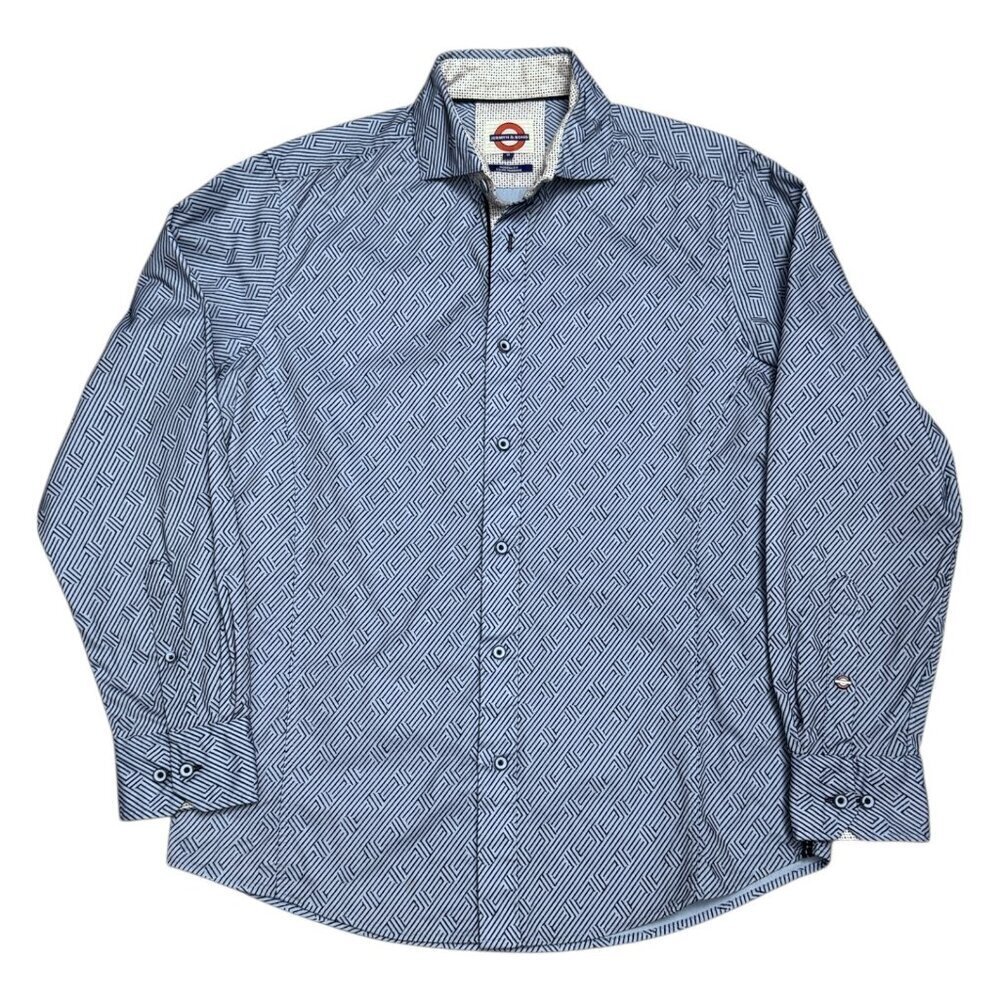 JERMYN & BOND Luxury Designer Blue Business Casual Dress Shirt Mens Medium